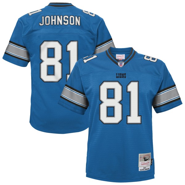 Youth Detroit Lions #81 Calvin Johnson Mitchell & Ness Blue Legacy Replica Jersey