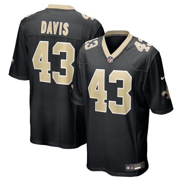 Men's New Orleans Saints #43 Michael Davis Nike Black Team Stitched Game Jersey
