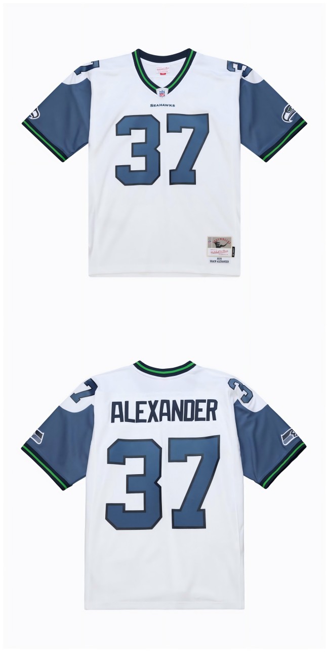 Men's Seattle Seahawks #37 Shaun Alexander White 2005 Legacy Throwback Replica Stitched Jersey
