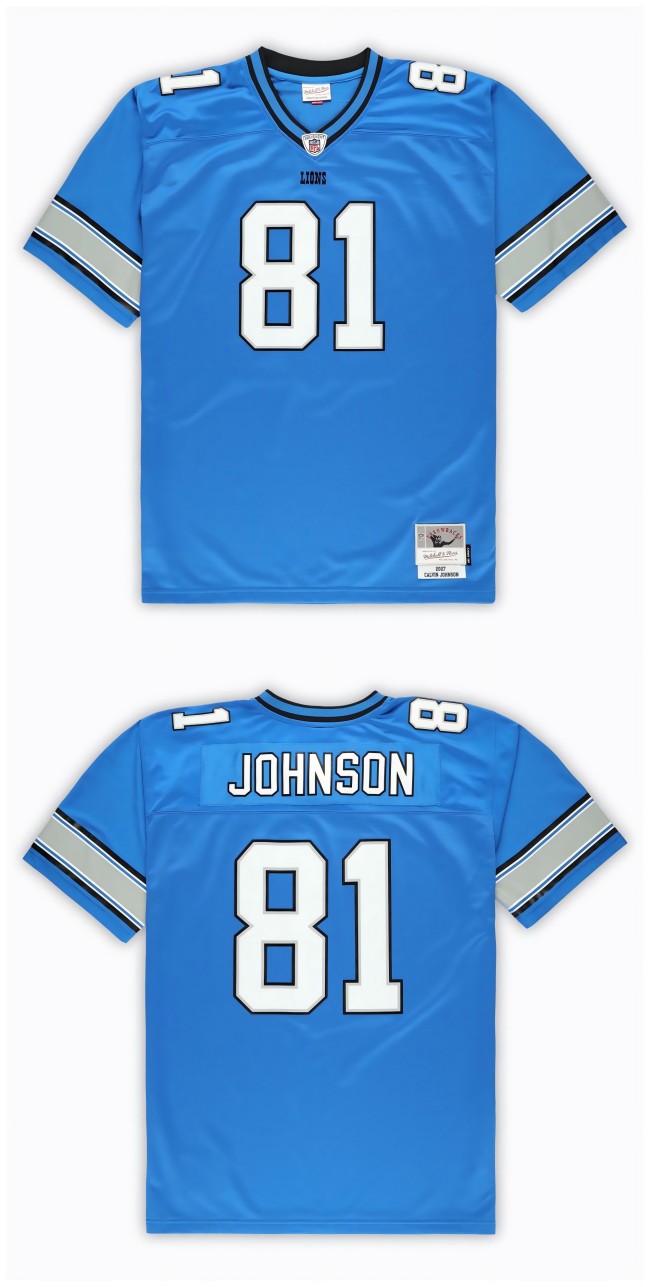 Men's Detroit Lions Calvin Johnson Blue 2007 Throwback Legacy Retired Player Stitched Jersey