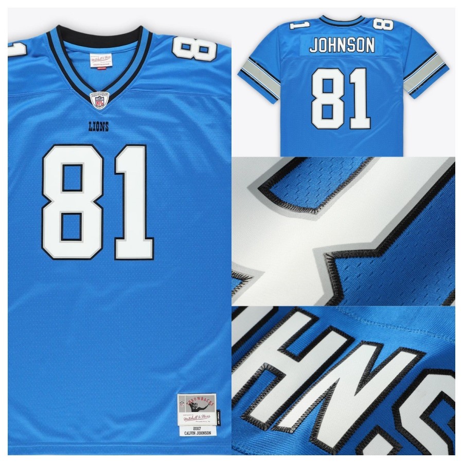 Big Size Men's Detroit Lions #81 Calvin Johnson Blue 2007 Throwback Legacy Retired Player Stitched Jersey