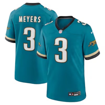 Men's Jacksonville Jaguars #3 Jakobi Meyers Nike Teal Alternate 2 Prowler Throwback Stitched Vapor Untouchable Limited Jersey.