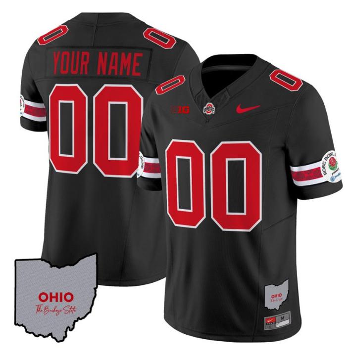 Nike Ohio State Buckeyes Rose Bowl Ohio State Map Vapor Limited Custom Stitched Football Jersey V3 Black