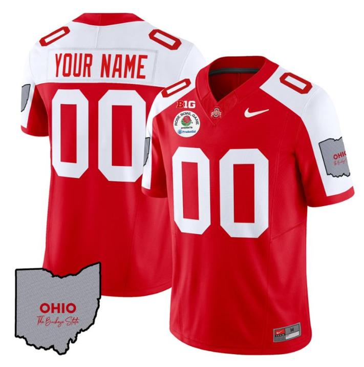 Nike Ohio State Buckeyes Rose Bowl Ohio State Map Vapor Limited Custom Stitched Football Jersey V3 Red Alternate