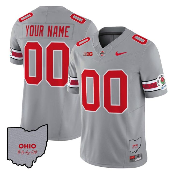 Nike Ohio State Buckeyes Rose Bowl Ohio State Map Vapor Limited Custom Stitched Football Jersey V3 Gray