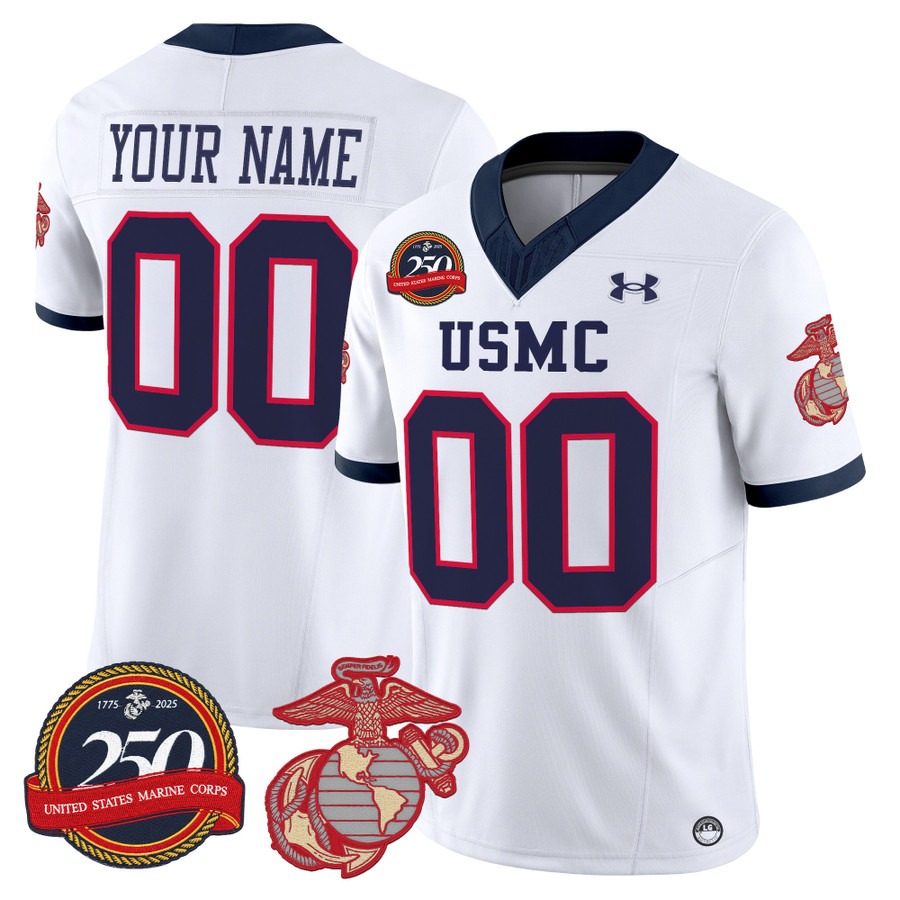 Men's United States Marine Corps Custom football with 250th Anniversary Patch Vapor fuse Limited Stitched Jersey White