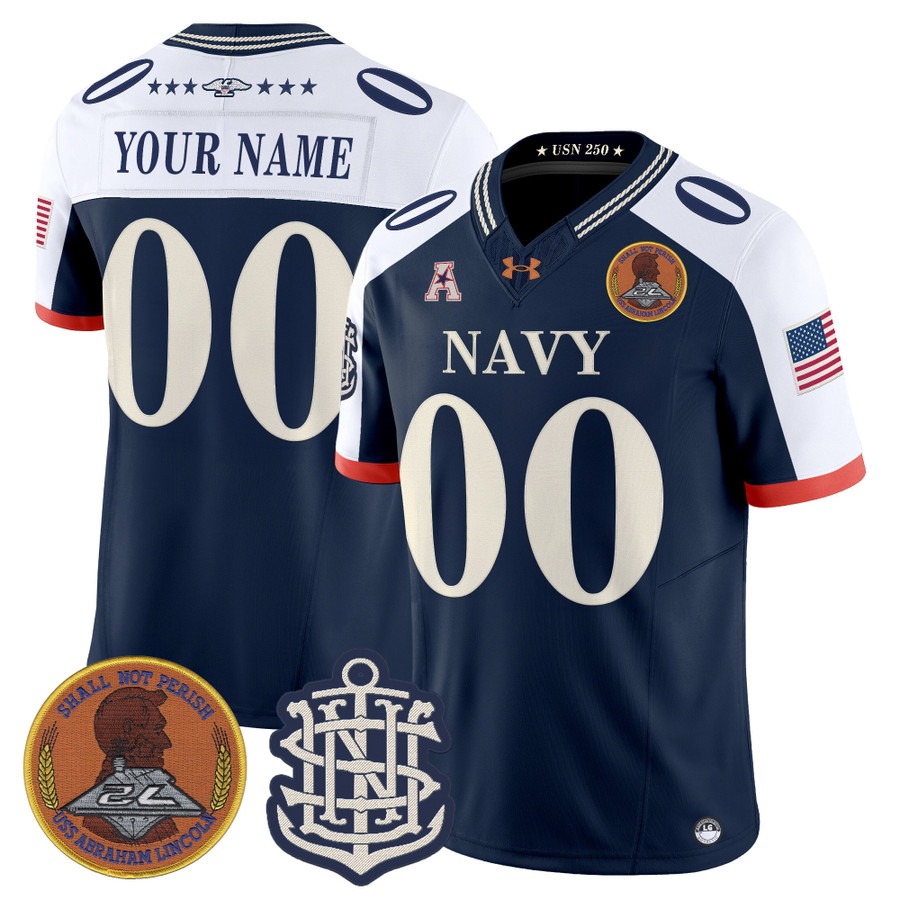 Men's Navy Midshipmen Custom 250th Anniversary F.U.S.E. Vapor Limited Stitched football Jersey Navy Alternate