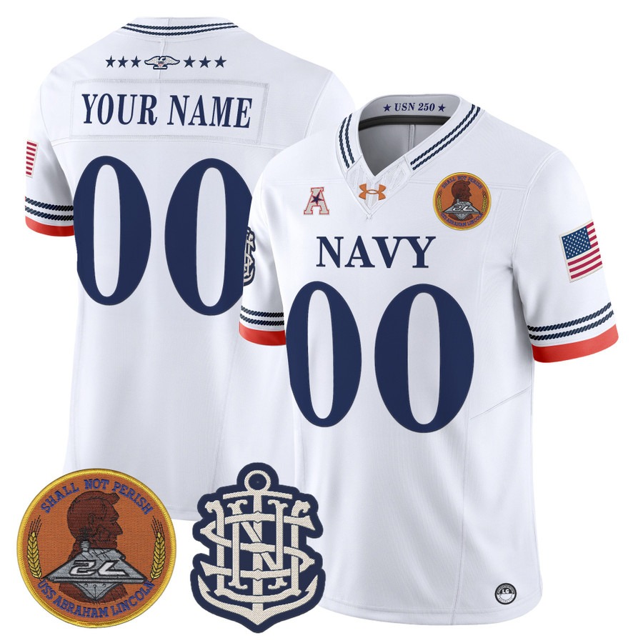 Men's Navy Midshipmen Custom 250th Anniversary F.U.S.E. Vapor Limited Stitched football Jersey White