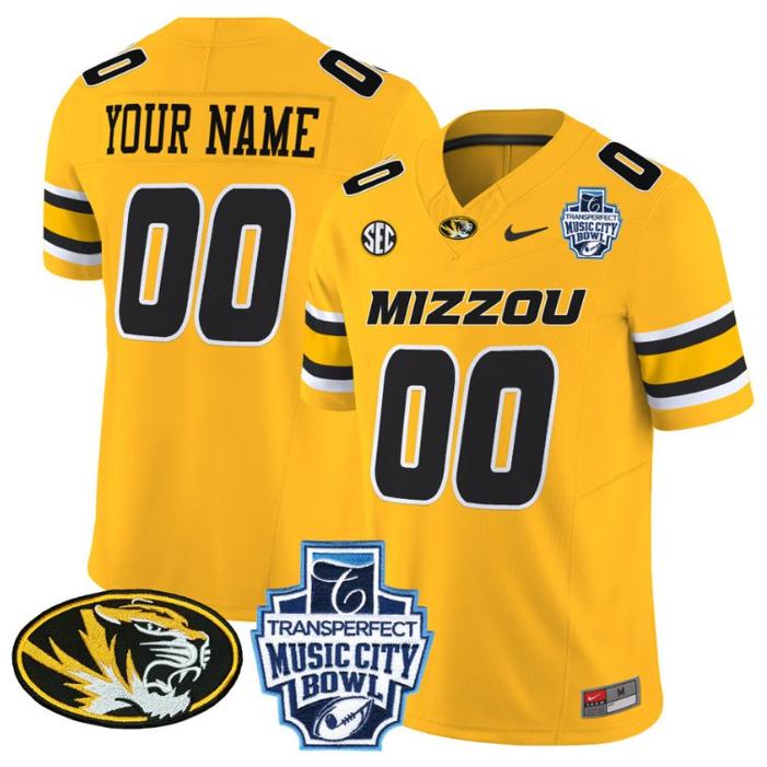 Nike Missouri Tigers 2024 Music City Bowl Vapor Limited Custom Stitched Football Jersey Gold