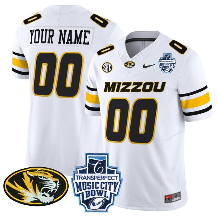 Nike Missouri Tigers 2024 Music City Bowl Vapor Limited Custom Stitched Football Jersey White