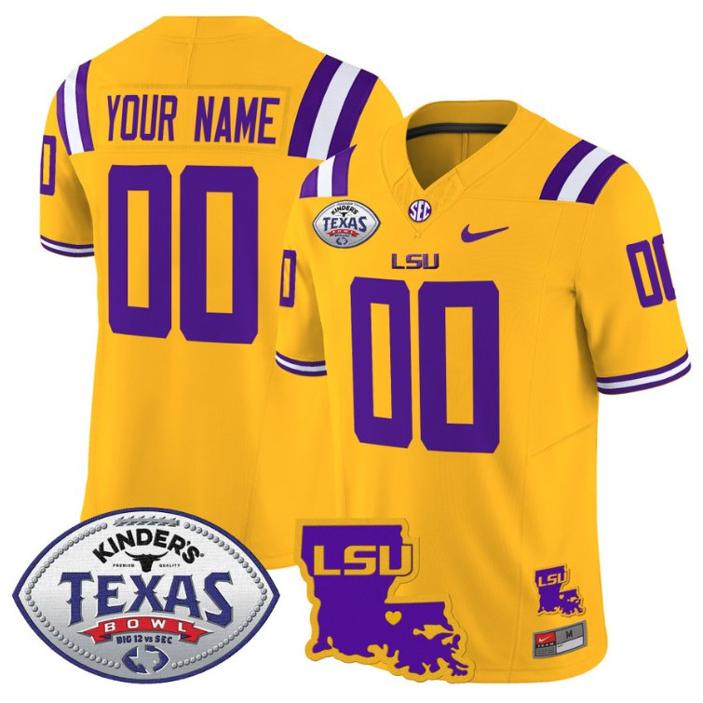 Nike LSU Tigers 2024 Texas Bowl  Louisiana Map Patch FUSE Limited Football Stitched Custom Jersey Gold