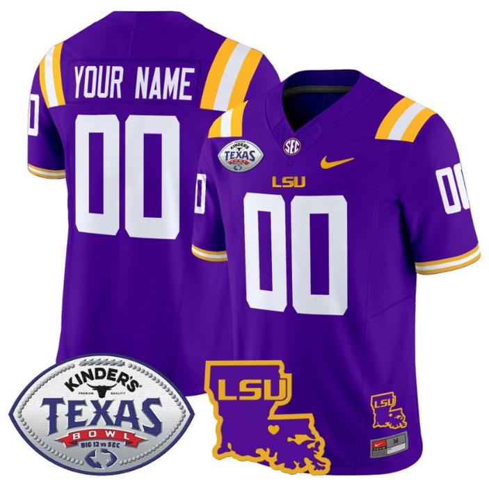 Nike LSU Tigers 2024 Texas Bowl  Louisiana Map Patch FUSE Limited Football Stitched Custom Jersey Purple