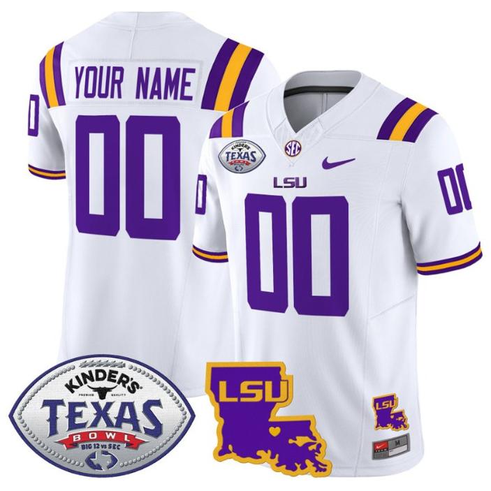 Nike LSU Tigers 2024 Texas Bowl  Louisiana Map Patch FUSE Limited Football Stitched Custom Jersey White