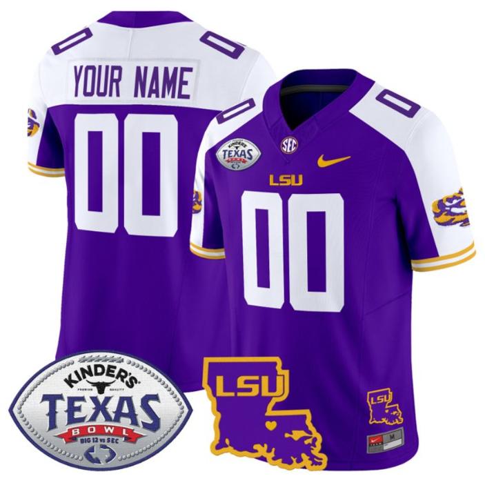 Nike LSU Tigers 2024 Texas Bowl  Louisiana Map Patch FUSE Limited Football Stitched Custom Jersey Alternate