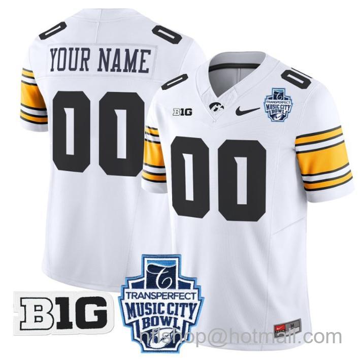 Nike Iowa Hawkeyes 2024 Music City Bowl Patch FUSE Limited Football Stitched Custom Jersey White