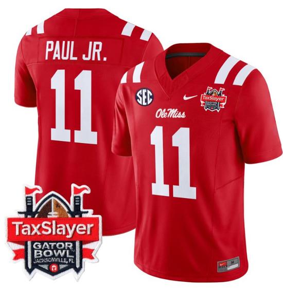 Men's Nike Stitched Chris Paul Jr Jersey #11 Ole Miss Rebels 2024 Gator Bowl Patch FUSE Limited Football V2 Red