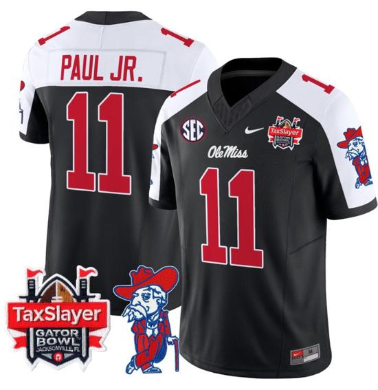 Men's Nike Stitched Chris Paul Jr Jersey #11 Ole Miss Rebels 2024 Gator Bowl Patch FUSE Limited Football V2 Black Alternate