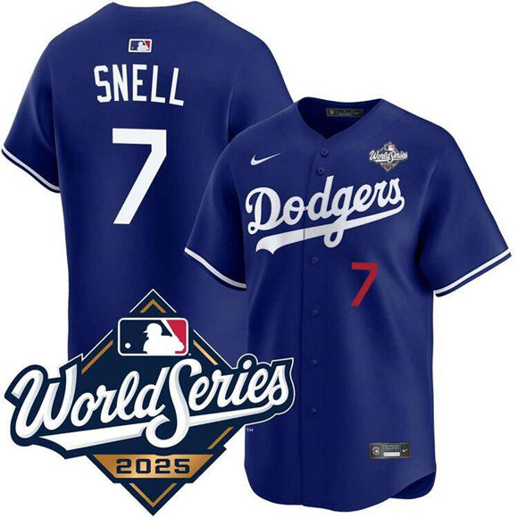Men's Los Angeles Dodgers #7 Blake Snell Royal 2025 World Series Limited Stitched Baseball Jersey