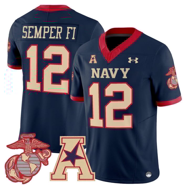 Men's Navy Midshipmen #12 Semper Fi Vapor USMC Premier Stitched football Jersey - Navy