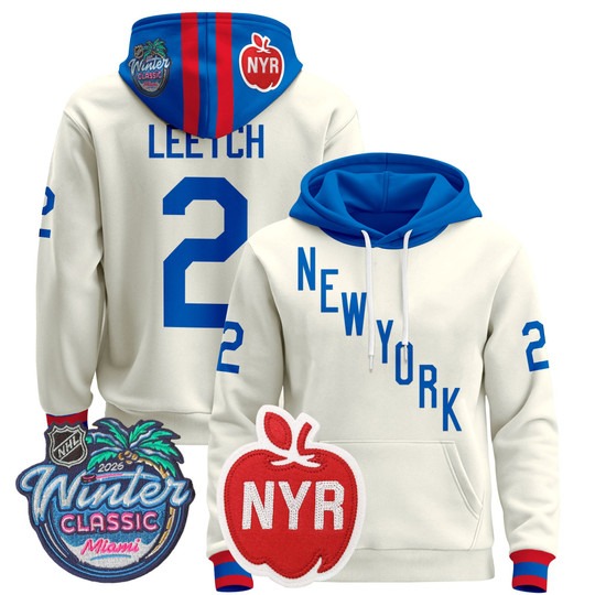 Men's New York Rangers #2 Brian Leetch Beige 2026 Winter Classic Premium Stitched Pullover Hoodie
