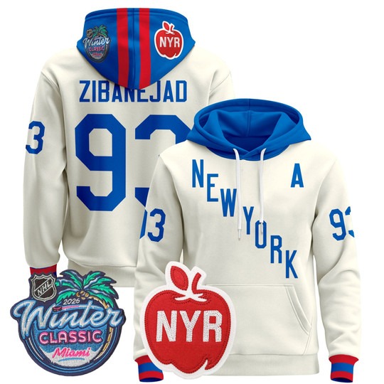Men's New York Rangers #93 Mika Zibanejad Beige 2026 Winter Classic Premium Stitched Pullover Hoodie