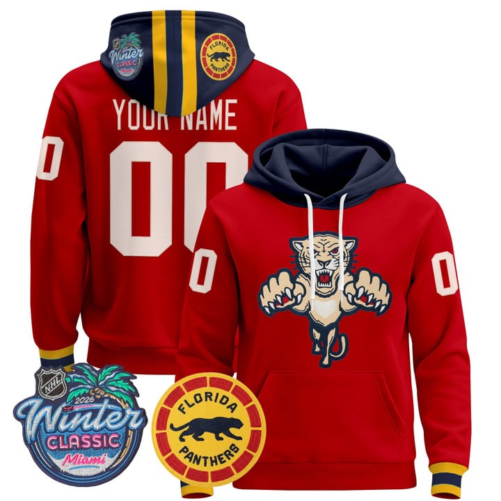 Florida Panthers Custom Red 2026 Winter Classic Premium Stitched Pullover Hoodie