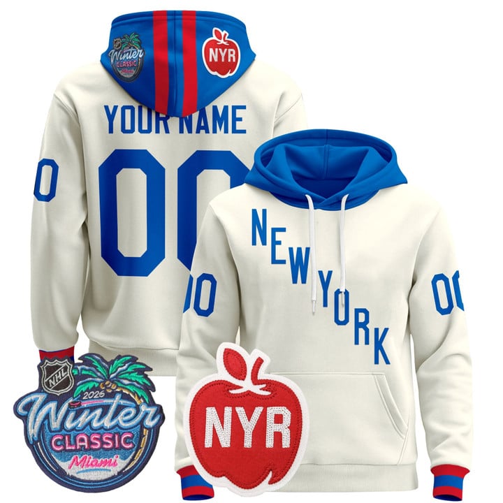 New York Rangers Custom Beige 2026 Winter Classic Premium Stitched Pullover Hoodie