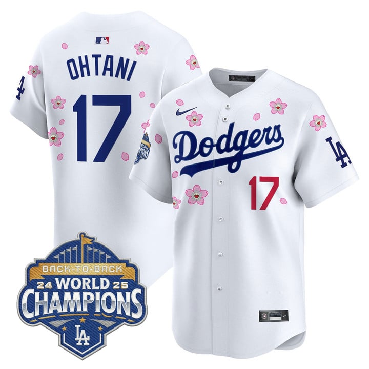 Men's Dodgers #17 Shohei Ohtani White 2025 Back-To-Back Champions x Tokyo Series Limited Stitched Jersey