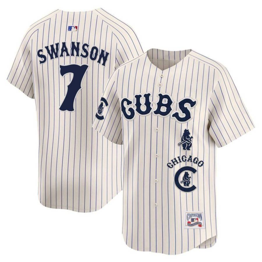 Men’s Chicago Cubs #7 Dansby Swanson Cream Pinstripe Special Vapor Premier Limited Stitched MLB Jersey