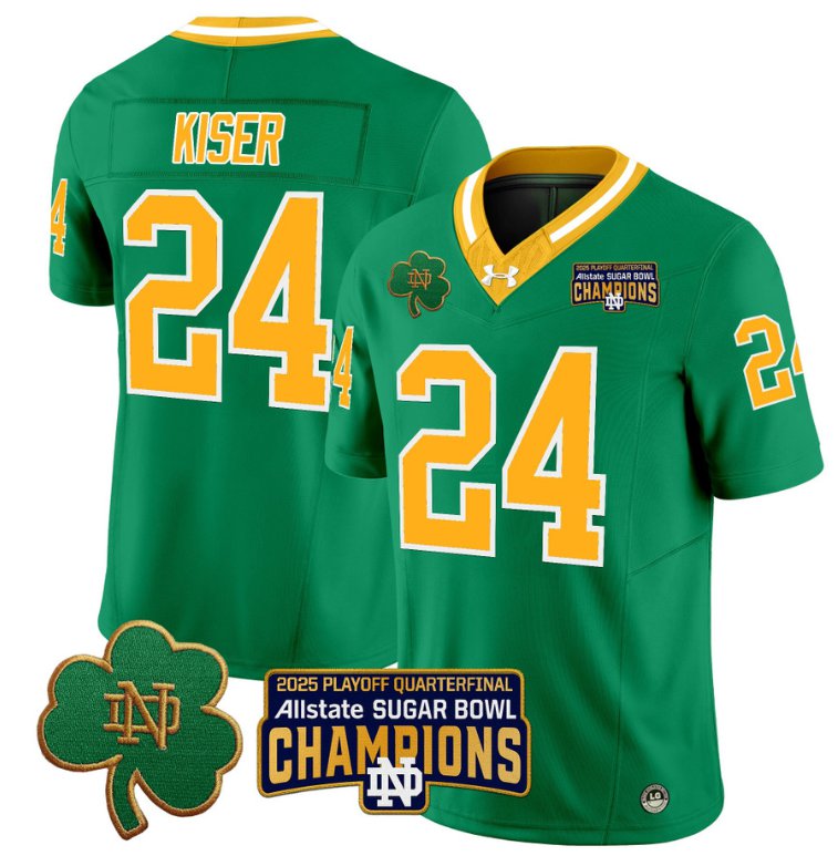 Men's Notre Dame Fighting Irish #24 Jack Kiser 2025 Sugar Bowl Champions Throwback Stitched Jersey