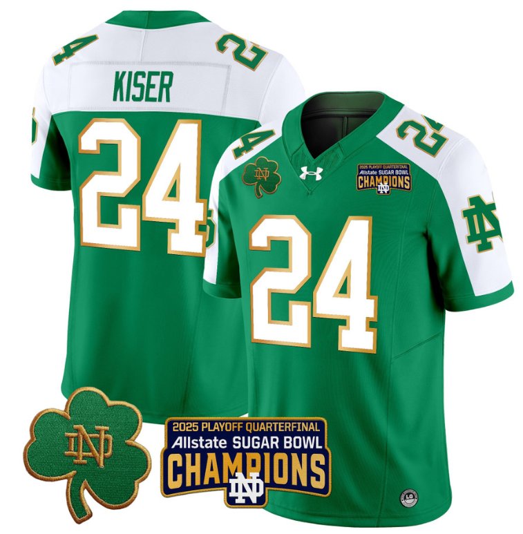 Men's Notre Dame Fighting Irish #24 Jack Kiser 2025 Sugar Bowl Champions Green Alternate Stitched Jersey