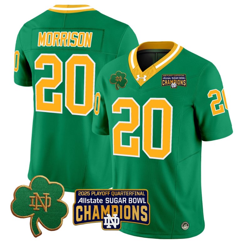 Men's Notre Dame Fighting Irish #20 Benjamin Morrison 2025 Sugar Bowl Champions Throwback Stitched Jersey