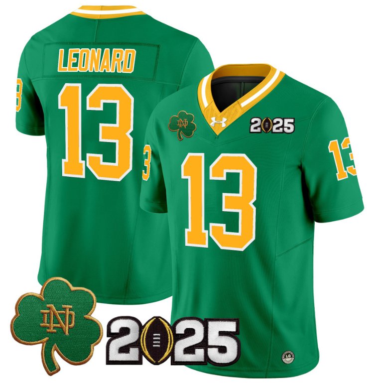 Men's Notre Dame Fighting Irish #13 Riley Leonard 2025 CFP Final Patch Throwback Stitched Jersey