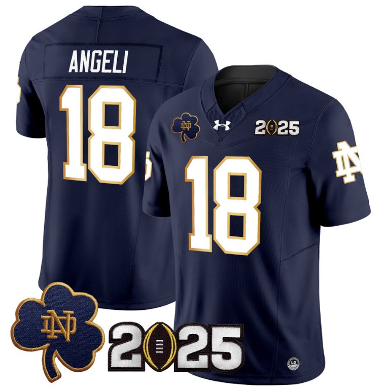 Men's Notre Dame Fighting Irish #18 Steve Angeli 2025 CFP Final Patch Navy Stitched Jersey