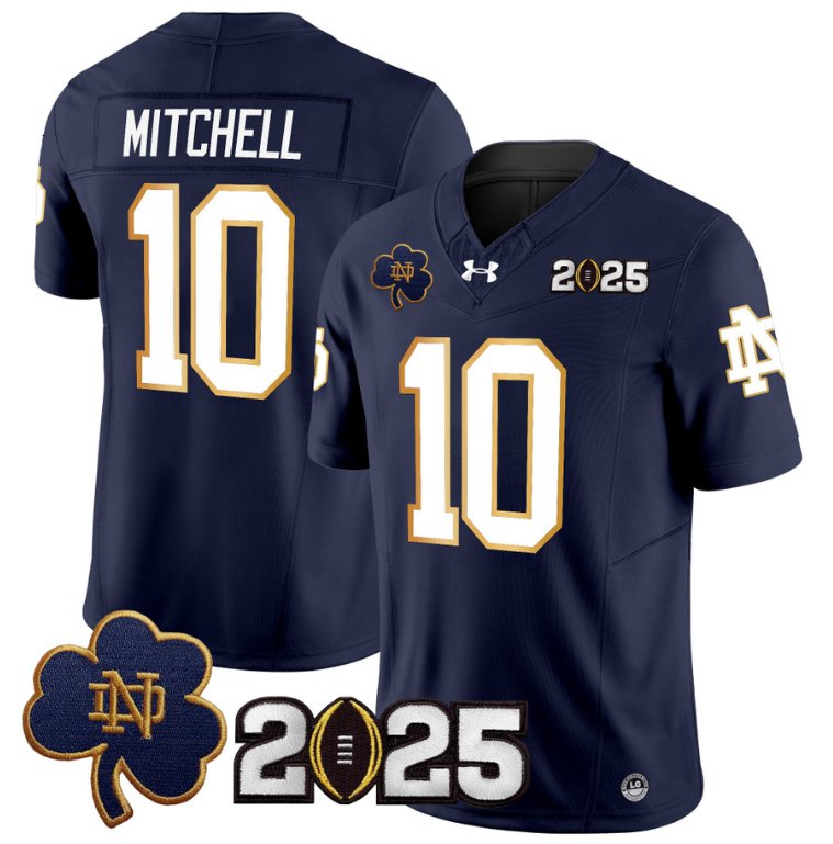 Men's Notre Dame Fighting Irish #10 Kris Mitchell 2025 CFP Final Patch Navy Stitched Jersey