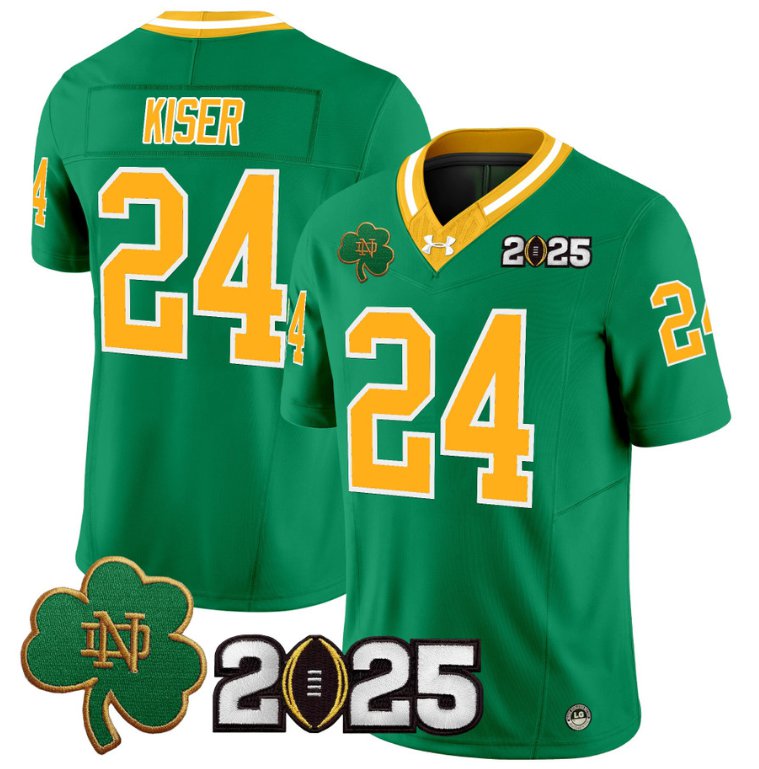 Men's Notre Dame Fighting Irish #24 Jack Kiser 2025 CFP Final Patch Throwback Stitched Jersey