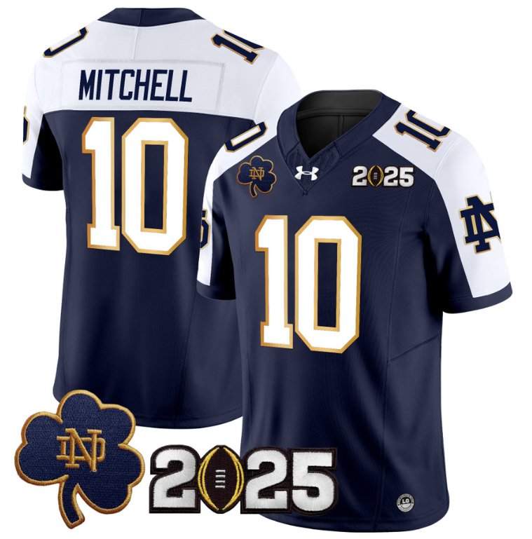 Men's Notre Dame Fighting Irish #10 Kris Mitchell 2025 CFP Final Patch Navy ALternate Stitched Jersey