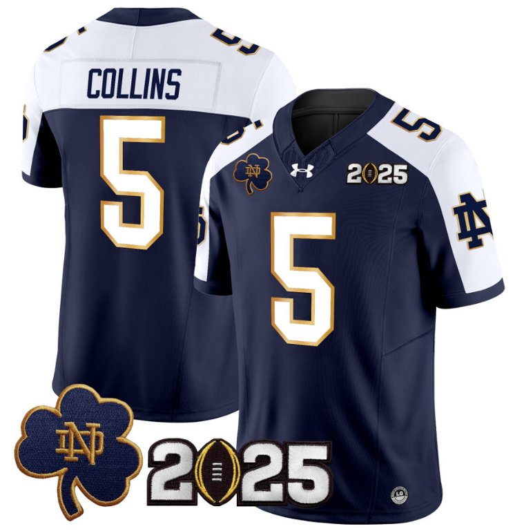 Men's Notre Dame Fighting Irish #5 Beaux Collins 2025 CFP Final Patch Navy Alternate Stitched Jersey