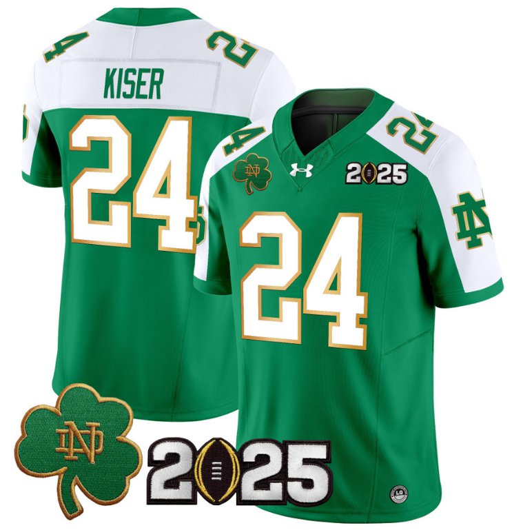 Men's Notre Dame Fighting Irish #24 Jack Kiser 2025 CFP Final Patch Green Alternate Stitched Jersey