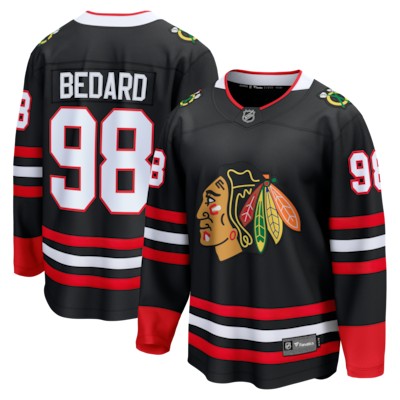 Men's Chicago Blackhawks #98 Connor Bedard Black Alternate 2025 Stitched Hockey Jersey