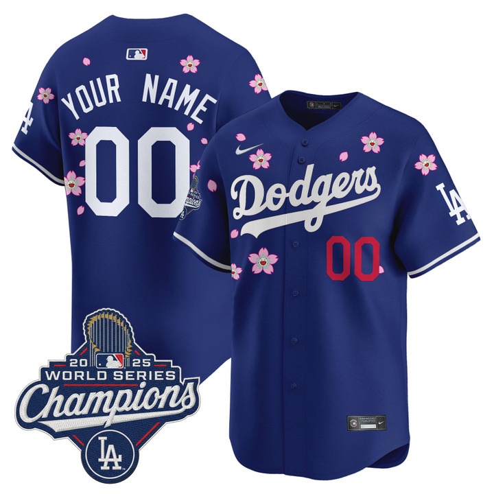 Men's Dodgers Custom 2025 World Series Champions x Tokyo Series Nike Limited Stitched Jersey Royal