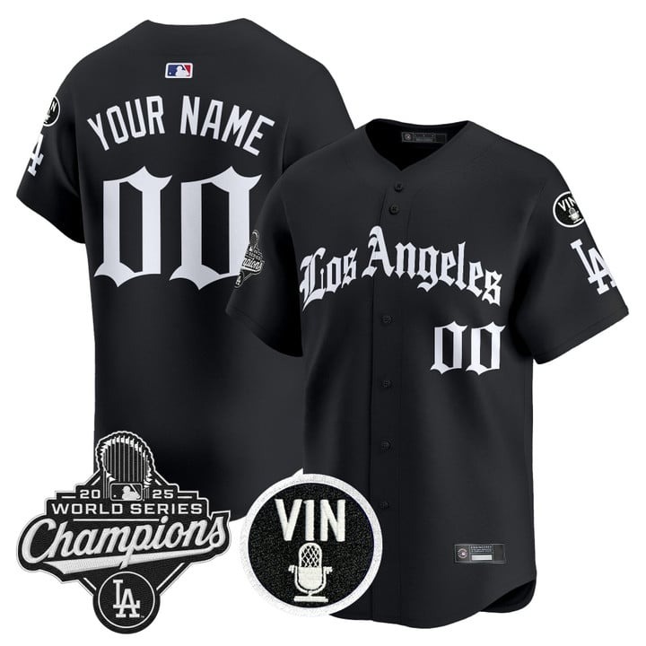 Men's Dodgers 2025 World Series Champions LA Gothic Edition Nike Limited Custom Stitched Jersey Black