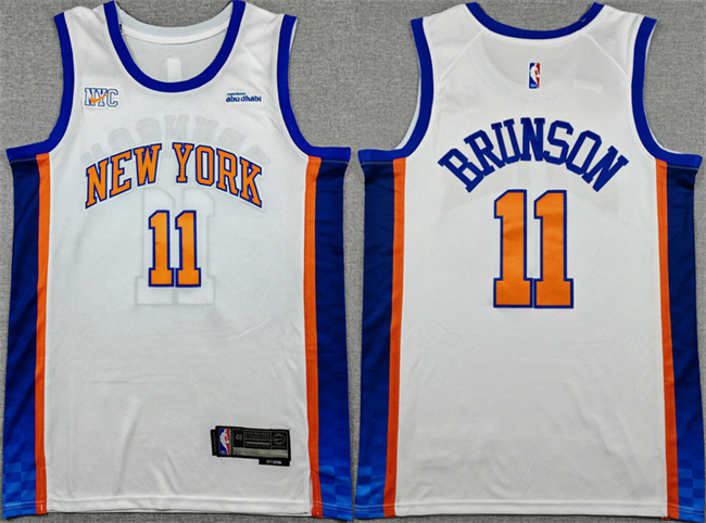 Men's New Yok Knicks #11 Jalen Brunson White 2024-25 City Edition Stitched Basketball Jersey