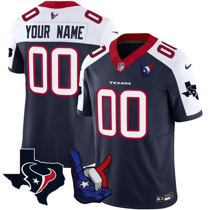 Men's Houston Texans Custom Hand Sign Throwing Up The H Vapor F.U.S.E. Limited Stitched Jersey Navy Alternate