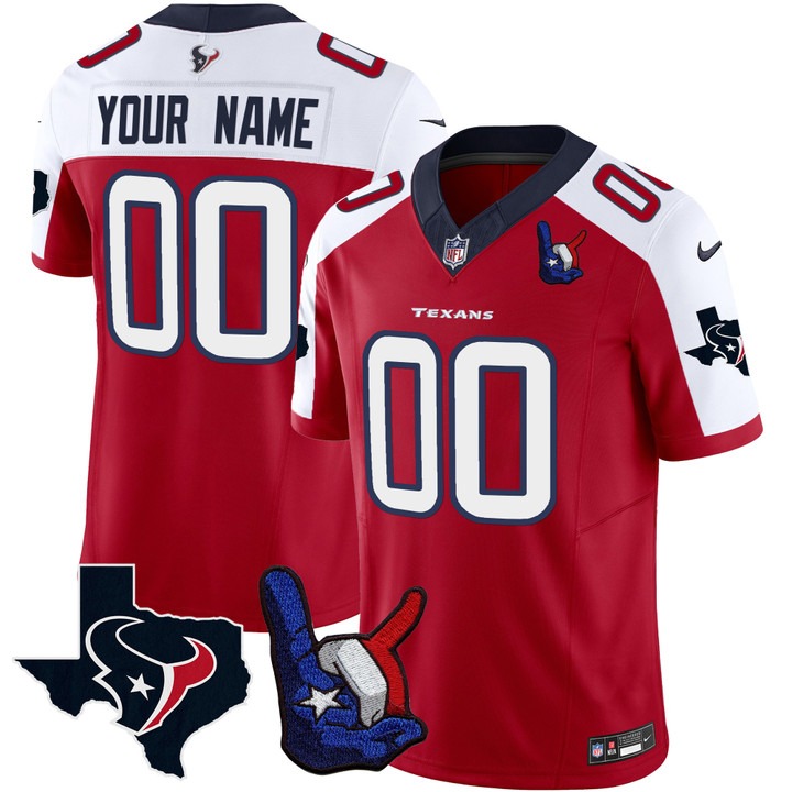 Men's Houston Texans Custom Hand Sign Throwing Up The H Vapor F.U.S.E. Limited Stitched Jersey Red Alternate