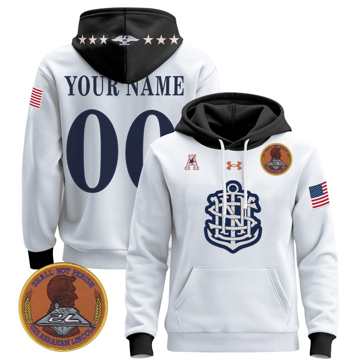 Navy Midshipmen Custom with 250th Anniversary Pullover Stitched Hoodie White