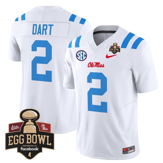 Men's Ole Miss Rebels #2 Jaxson Dart 2025 Egg Bowl F.U.S.E. Vapor Limited Stitched football Jersey White Limited