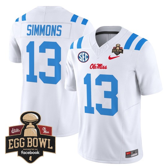 Men's Ole Miss Rebels #13 Austin Simmons 2025 Egg Bowl F.U.S.E. Vapor Limited Stitched football Jersey White Limited