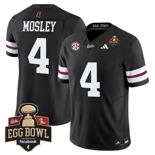 Men's Mississippi State Bulldogs #4 Jordan Mosley Black 2025 Egg Bowl Vapor Limited Stitched football Jersey