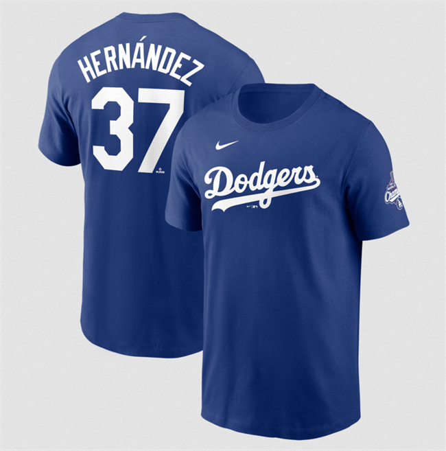 Men's Los Angeles Dodgers #37 Teoscar Hernandez Royal 2025 World Series Champions Name & Number T-Shirt